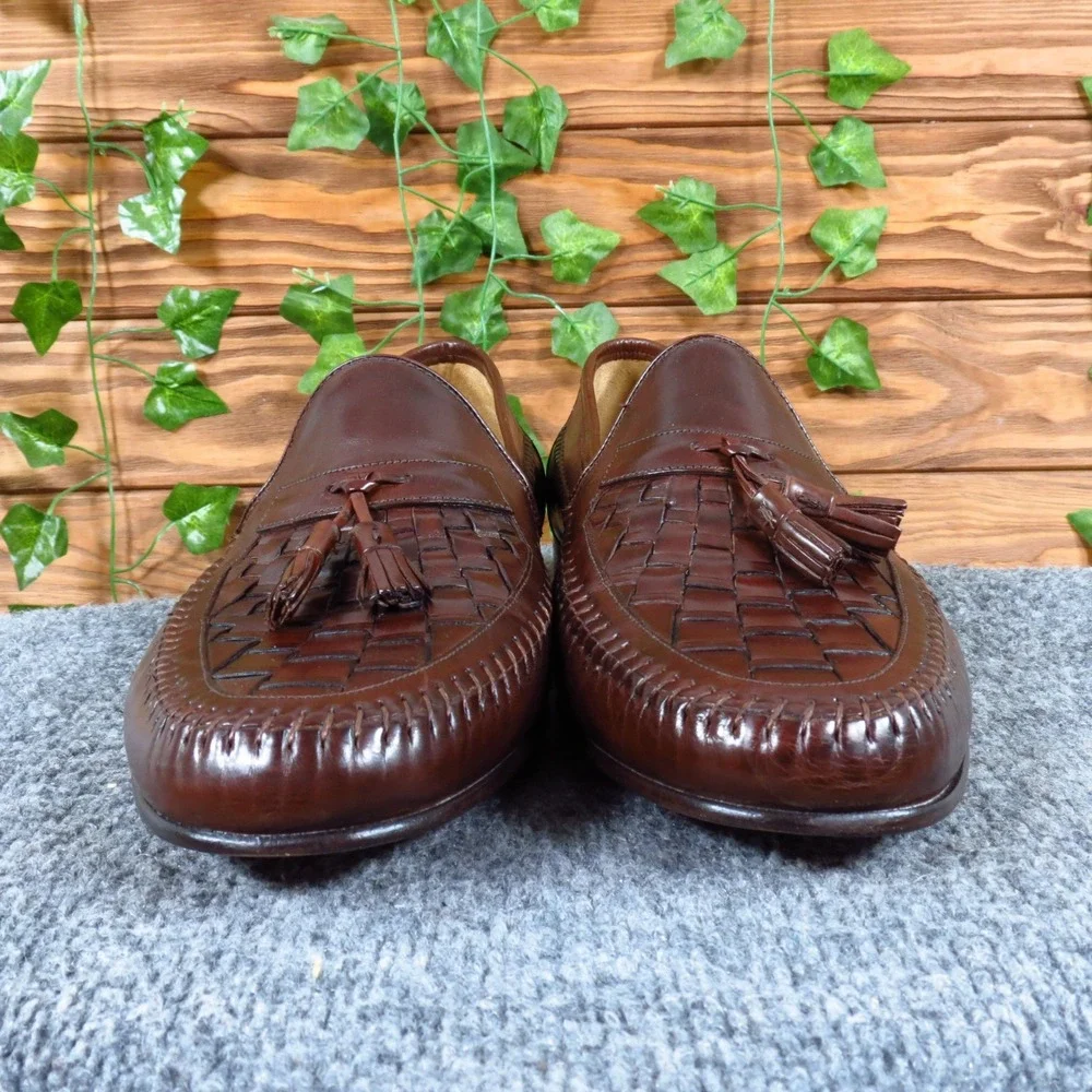 Nordstrom 61094 Mens Tassel Loafer Size 12 Dress Shoes Brown Woven Leather Italy